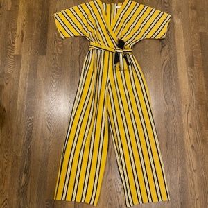 Emma & Michele Striped Belted Jumpsuit